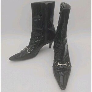 BCBG Girls WOMENS Boots Shiny Buckle Whimsygoth 8.5 Kitten Heel Zip Pointed Toe